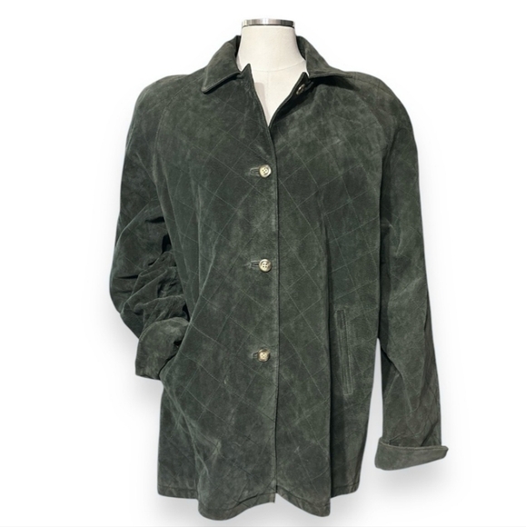 AUTHENTIC TRADITION Quilted Green Suede Shirt Jacket - Picture 1 of 8